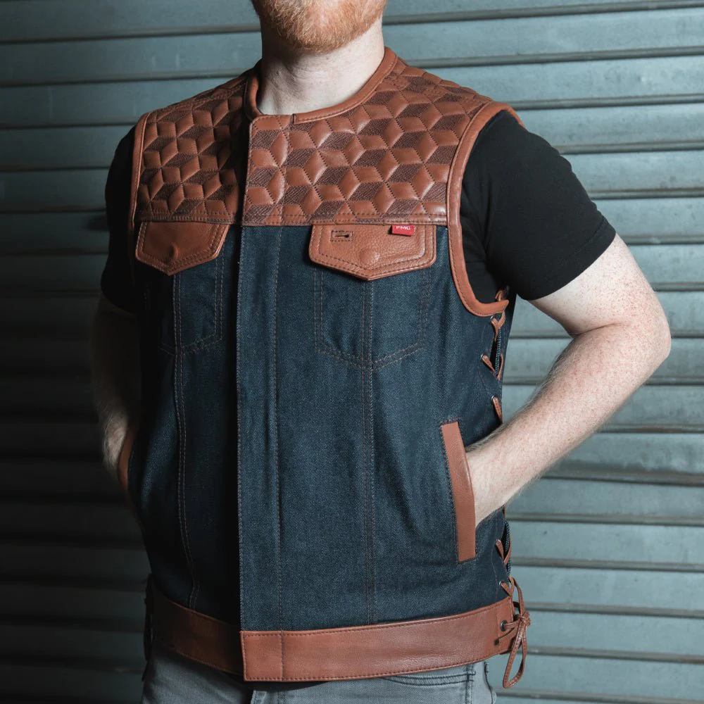 Red Label  - Men's Club Style Leather/Denim Motorcycle Vest - Limited Edition - Image 5