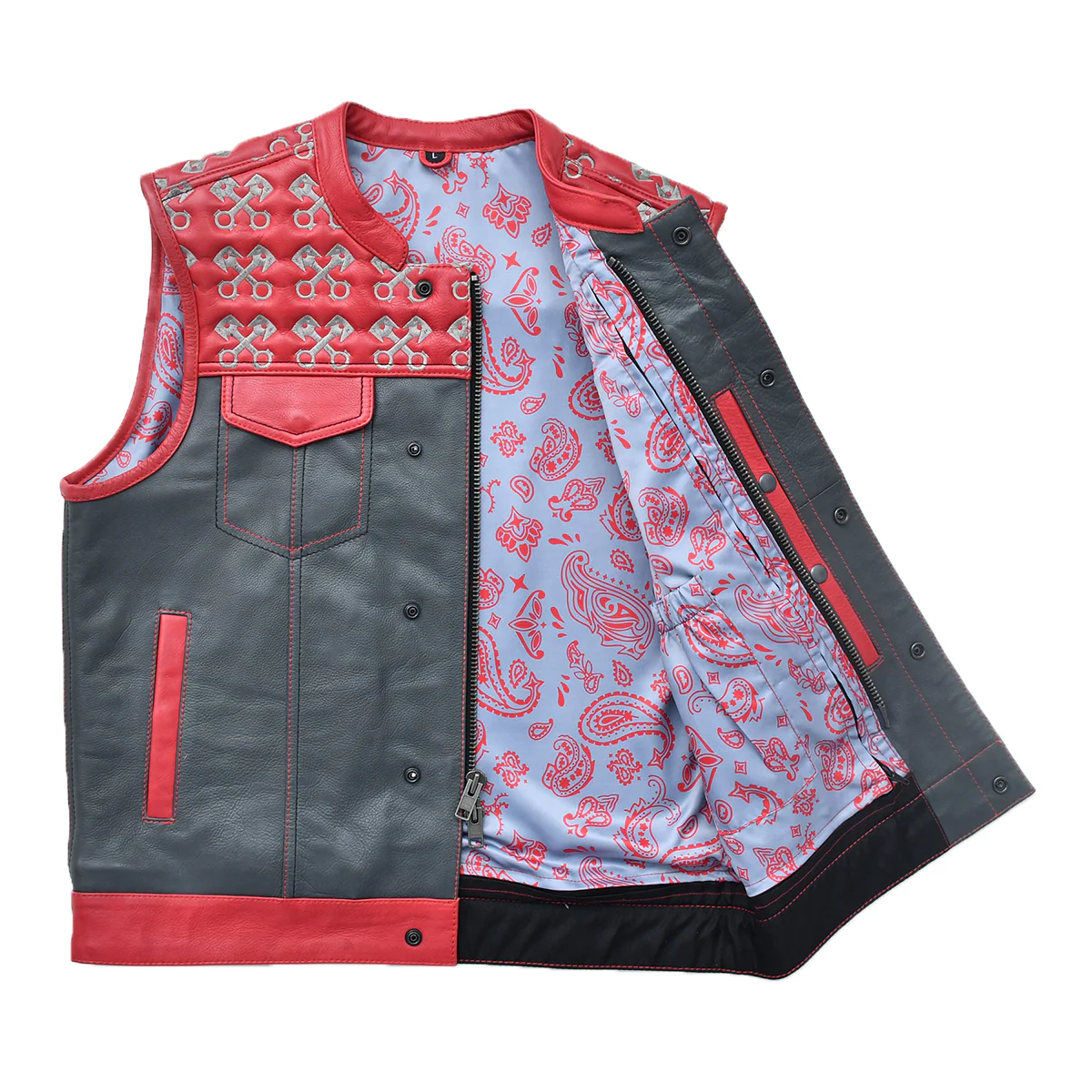 Redtop - Men’s Quilted Leather Motorcycle Vest - Image 4
