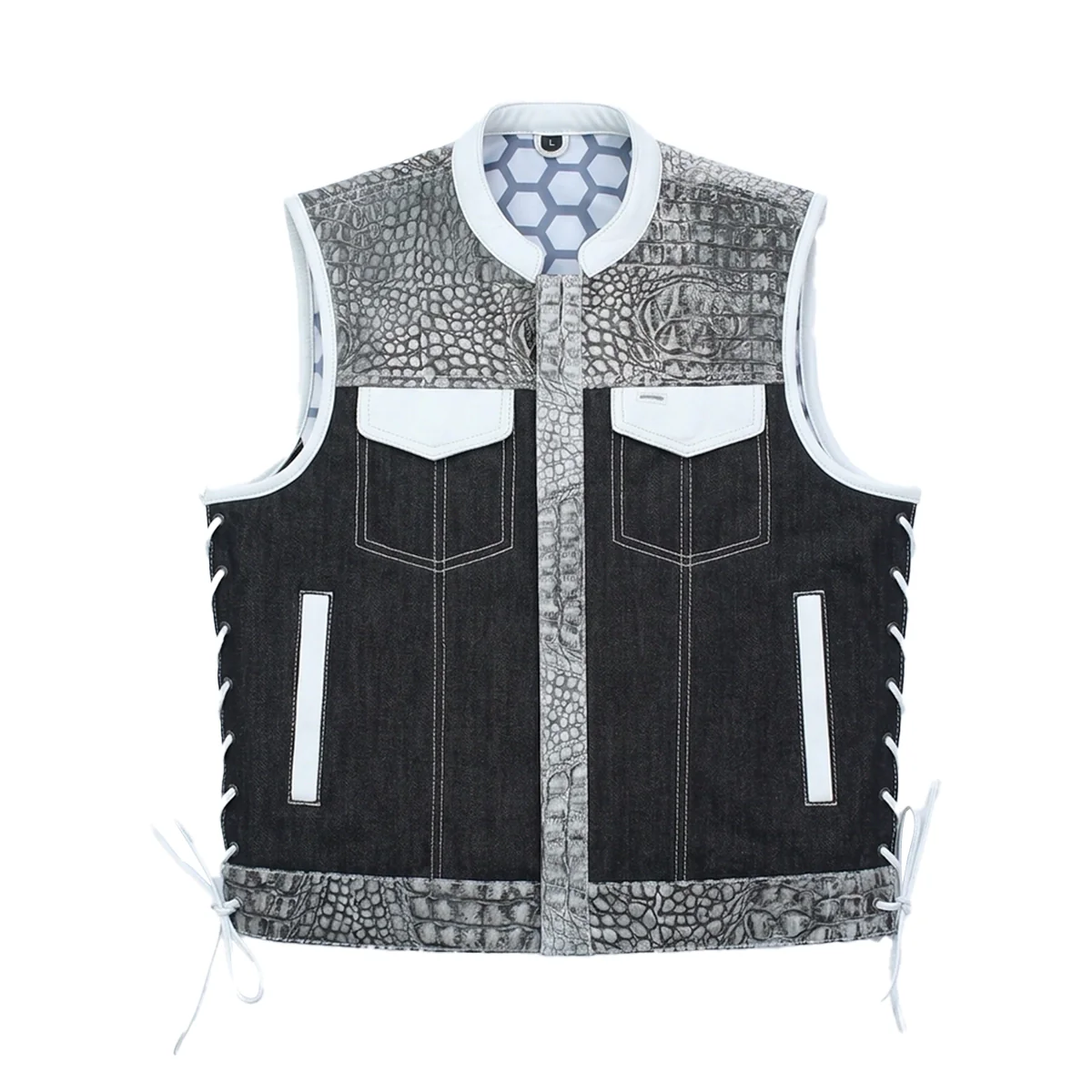 Road Cartel - Men’s Croc Texture Leather/Denim Motorcycle Vest