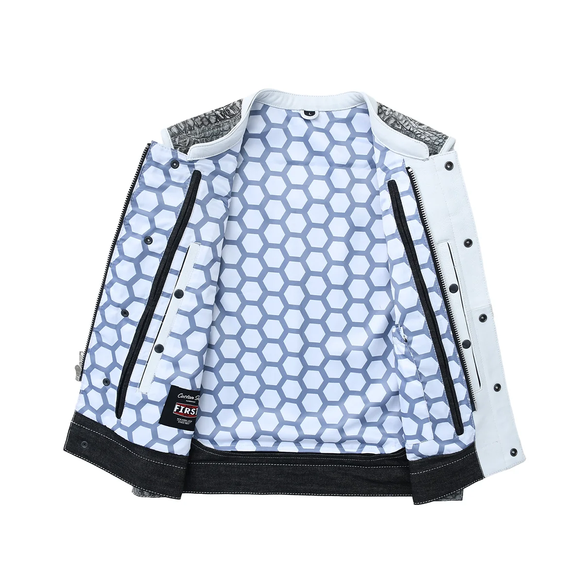 Road Cartel - Men’s Croc Texture Leather/Denim Motorcycle Vest - Image 4