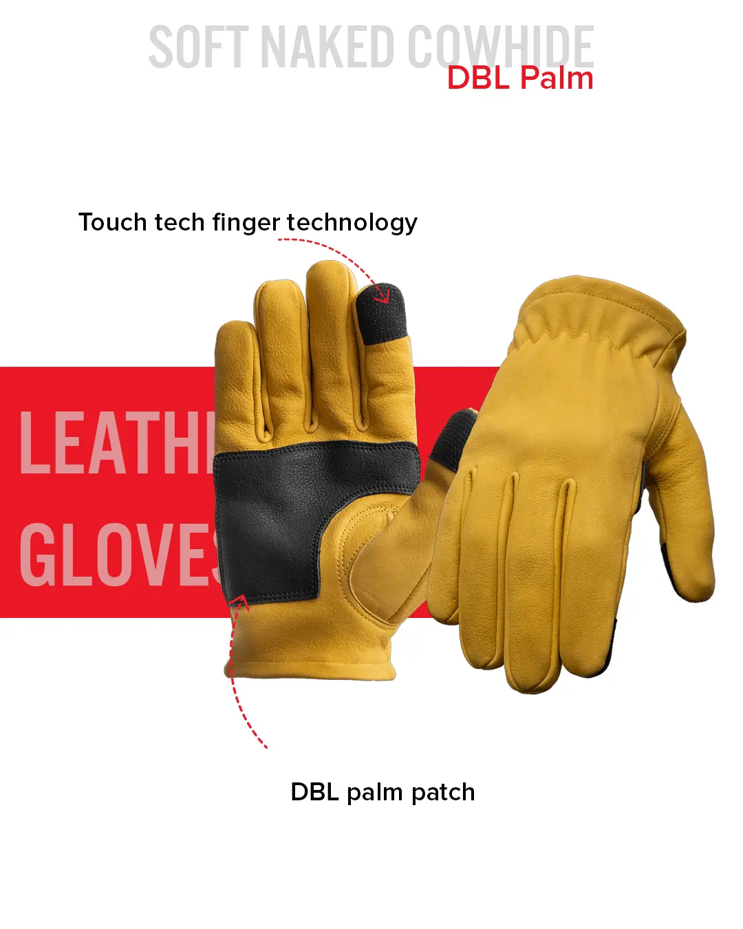 Roper DBL Palm Men's Motorcycle Leather Gloves - Image 13