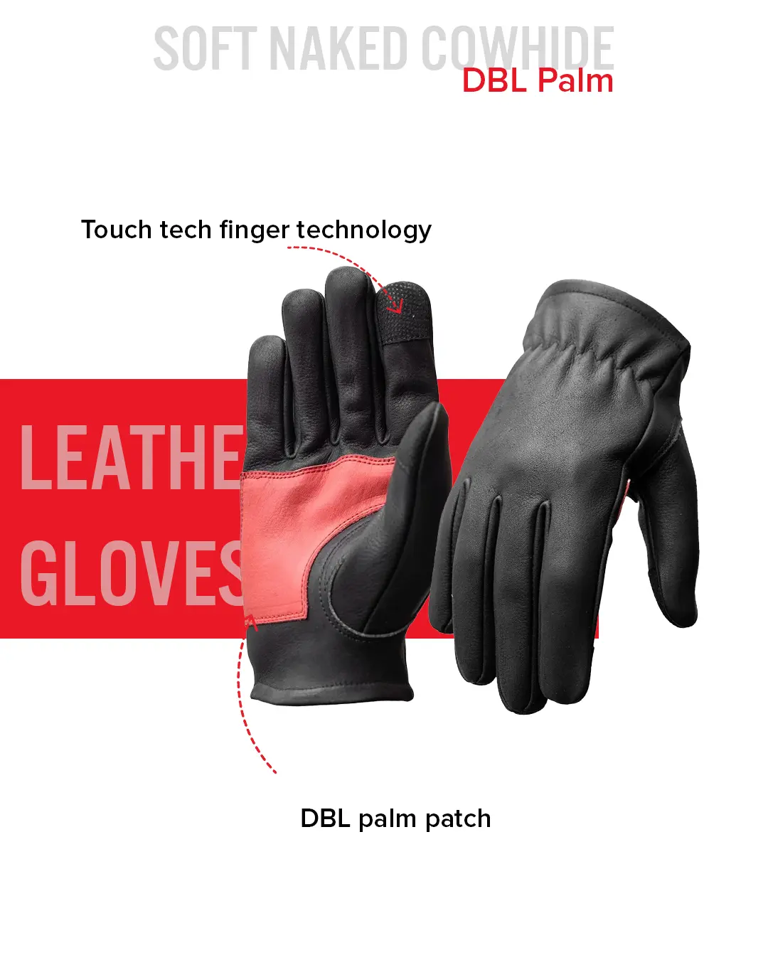 Roper DBL Palm Men's Motorcycle Leather Gloves - Image 9