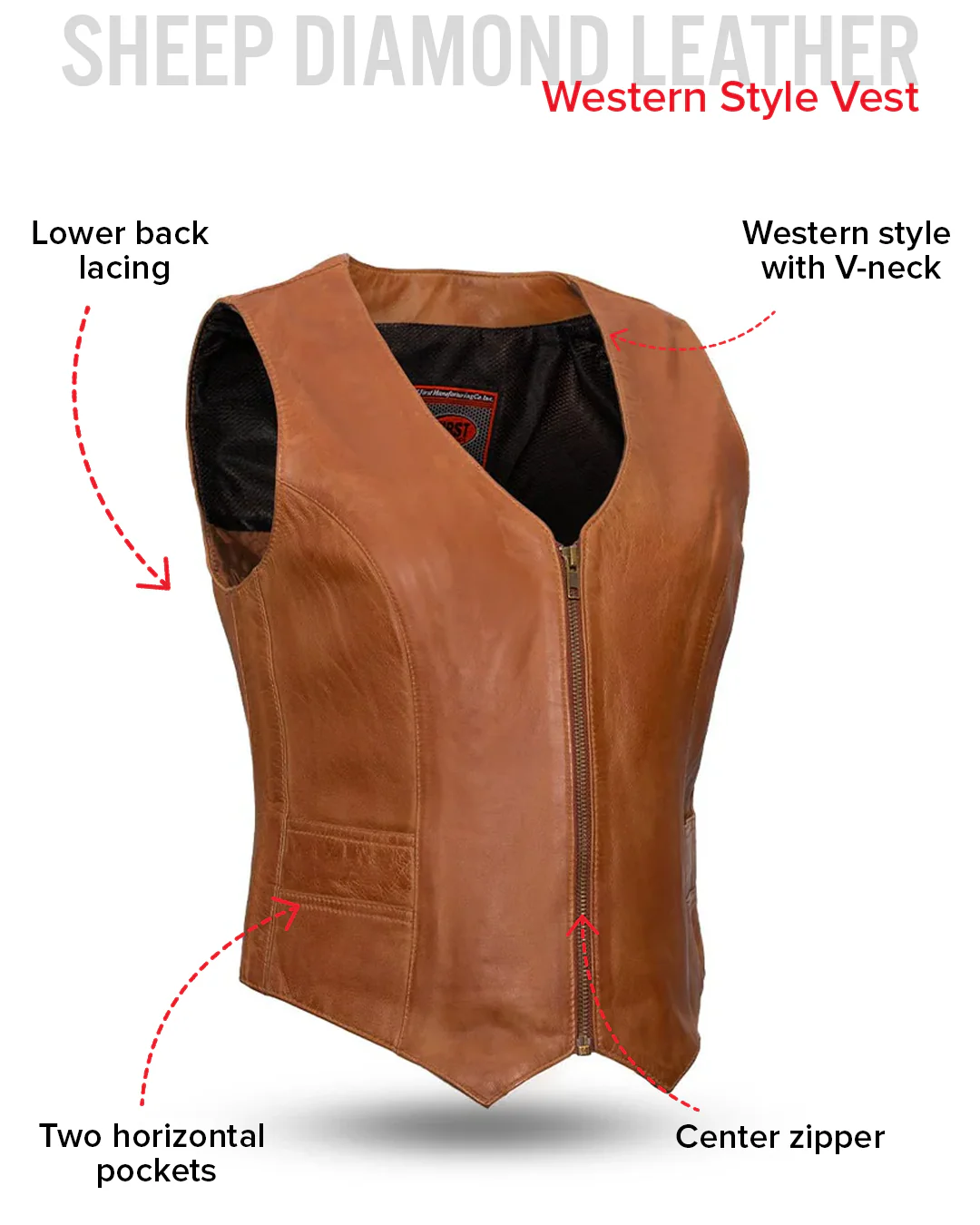 Savannah Women's Western Style Motorcycle Leather Vest - Image 13