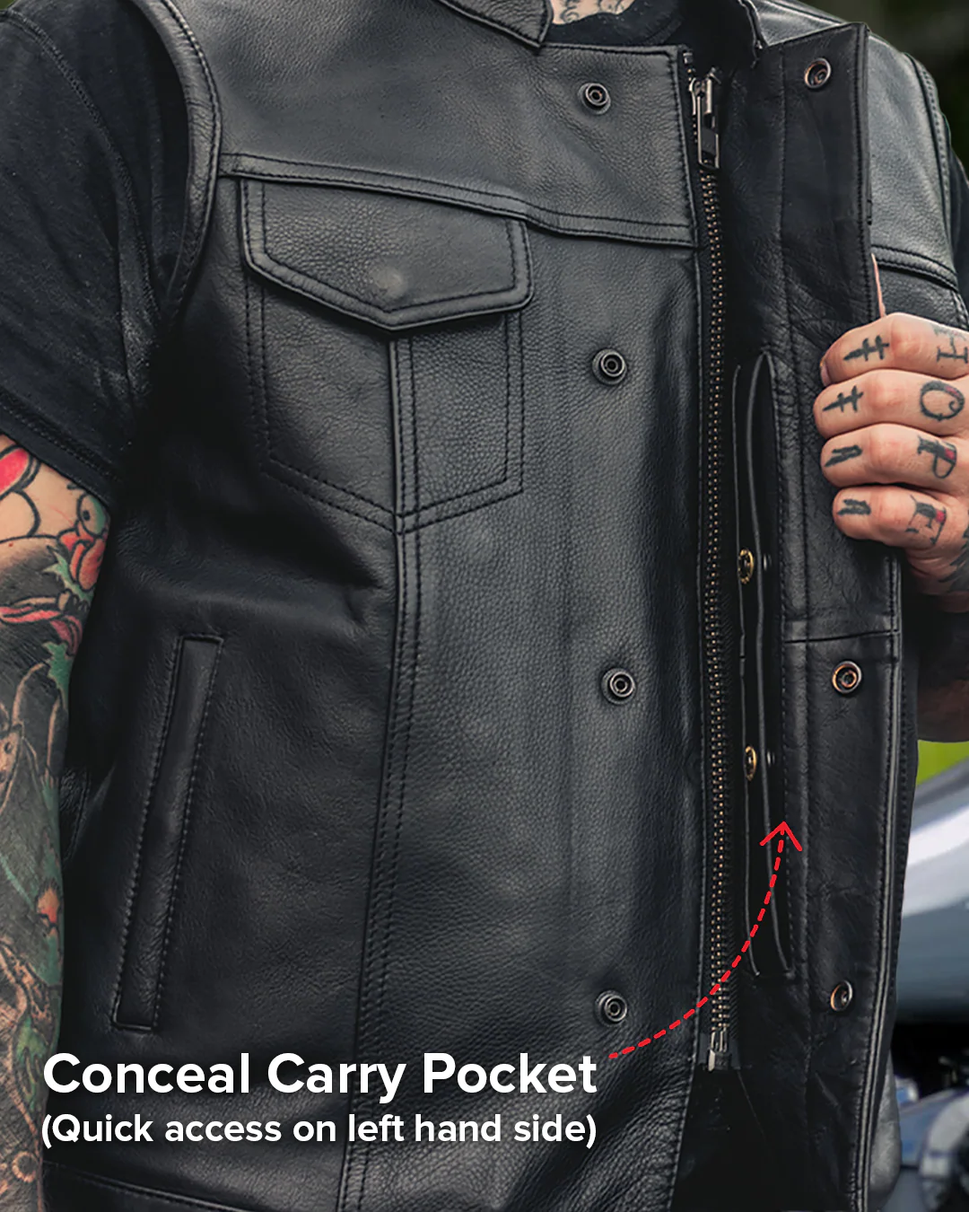 Sharp Shooter Men's Motorcycle Leather Vest - Image 29