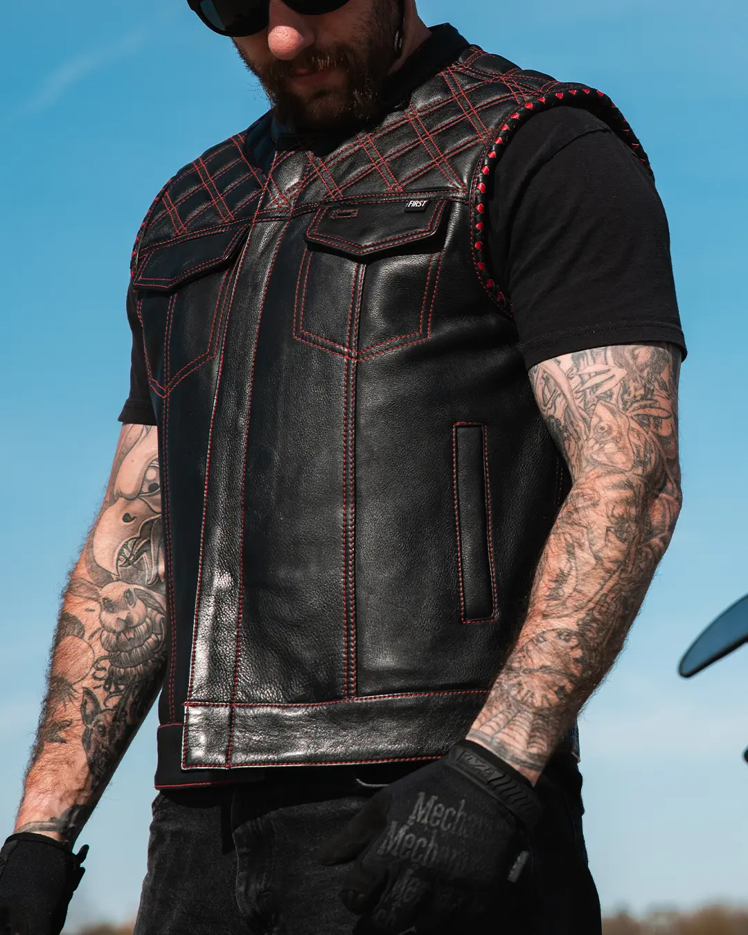 Sinister - Men's Motorcycle Leather Vest - Image 40