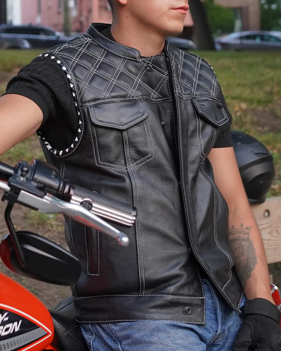 Sinister - Men's Motorcycle Leather Vest - Image 43