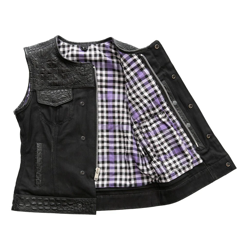 Carter - Women's Club Style Leather/Canvas Vest - Limited Edition - Image 3