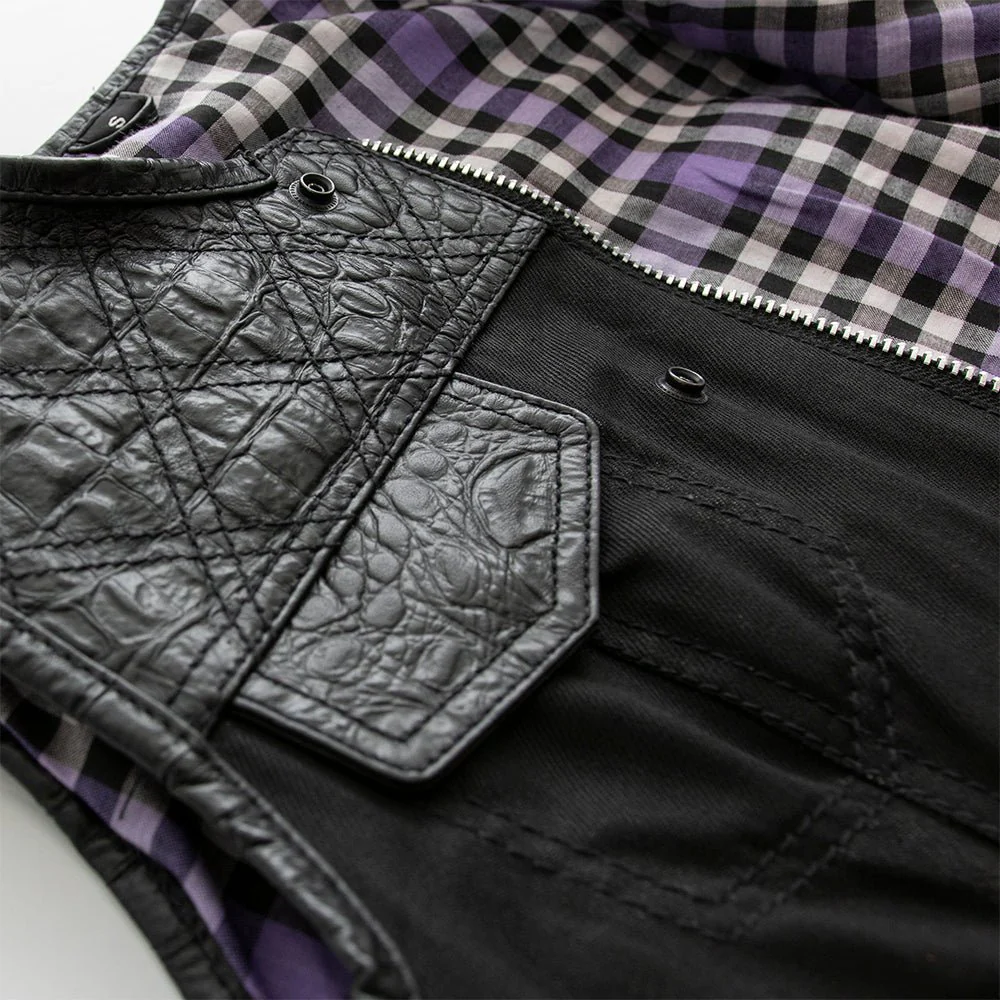 Carter - Women's Club Style Leather/Canvas Vest - Limited Edition - Image 5