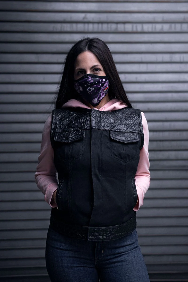 Carter - Women's Club Style Leather/Canvas Vest - Limited Edition - Image 6
