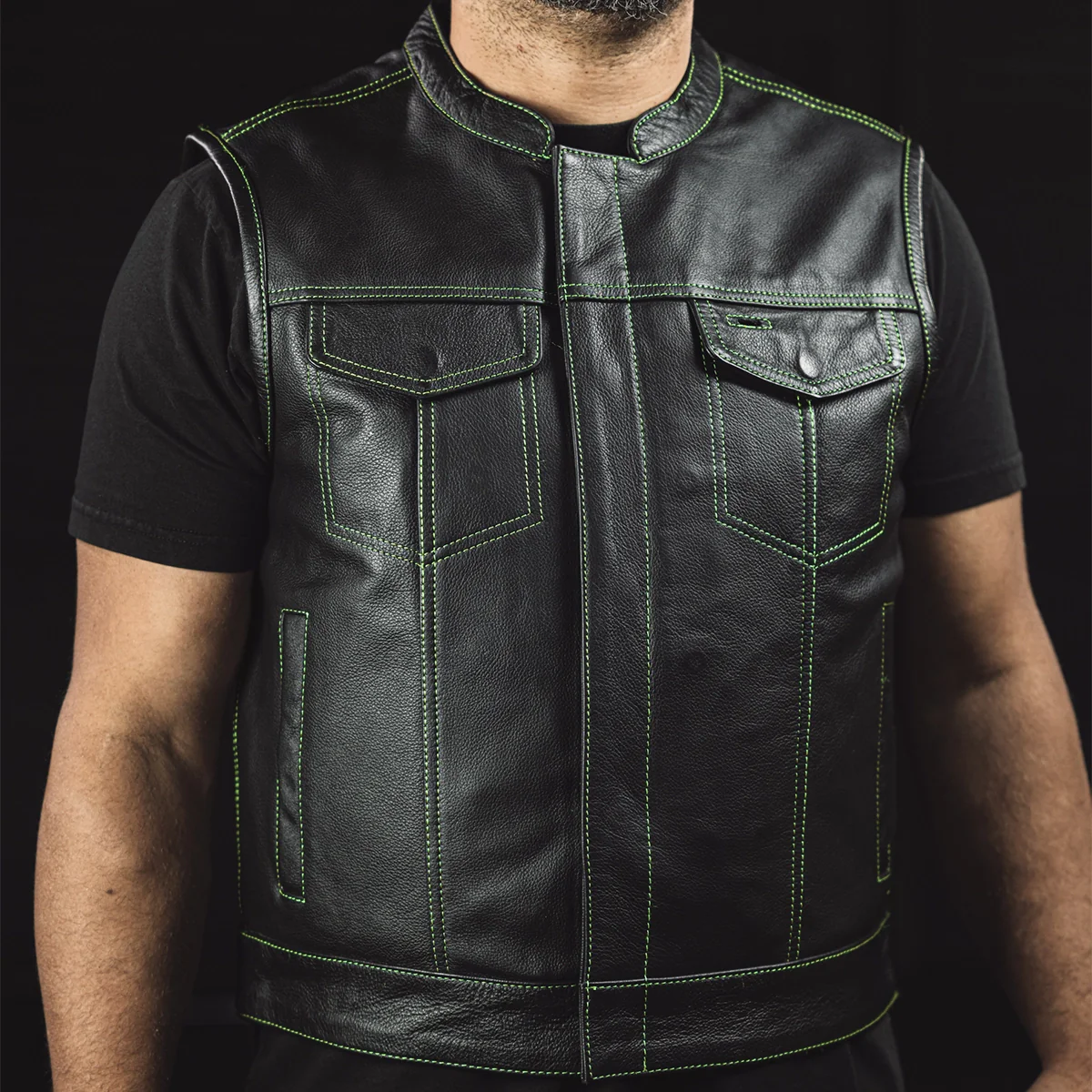 The Club Cut Men's Motorcycle Leather Vest, Multiple Color Options - Image 37