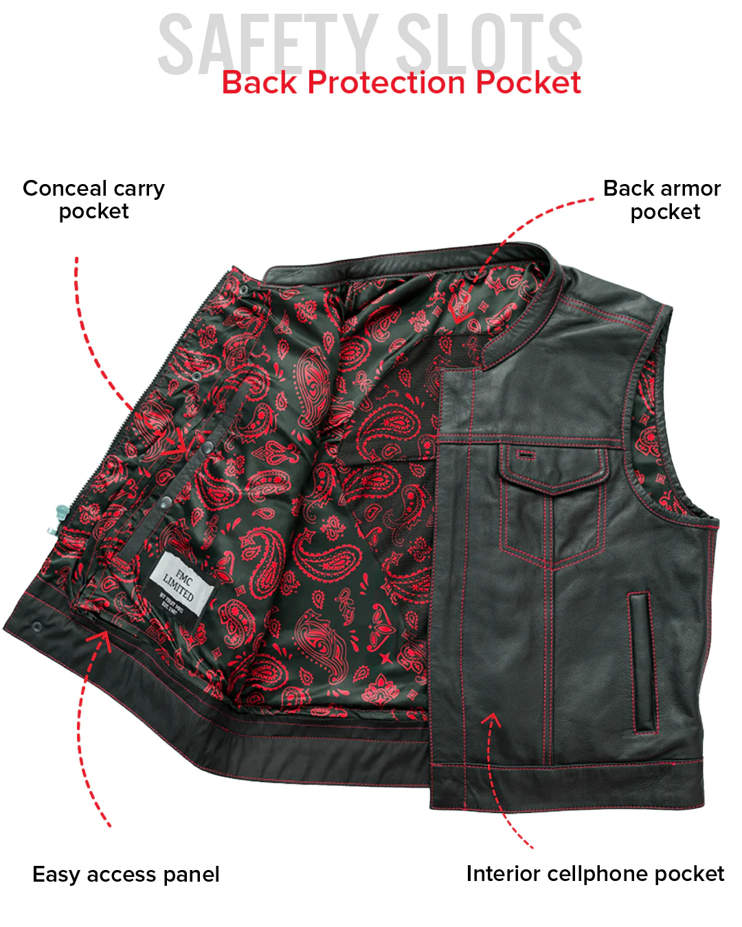 The Club Cut Men's Motorcycle Leather Vest, Multiple Color Options - Image 50