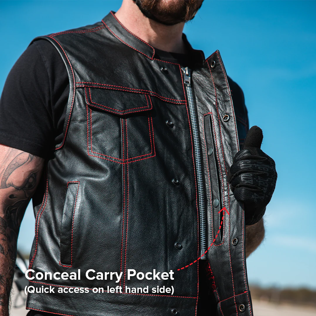 The Club Cut Men's Motorcycle Leather Vest, Multiple Color Options - Image 51