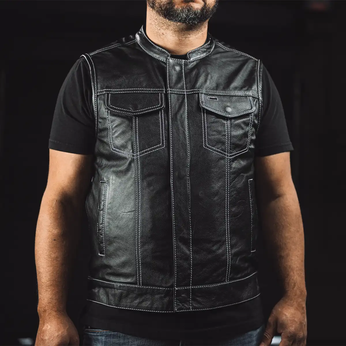 The Cut Men's Motorcycle Leather Vest, Multiple Color Options - Image 33