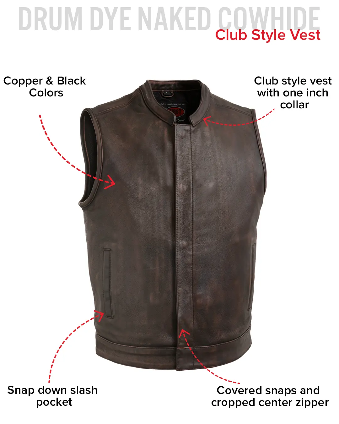 Top Rocker Men's Motorcycle Leather Vest - Image 13