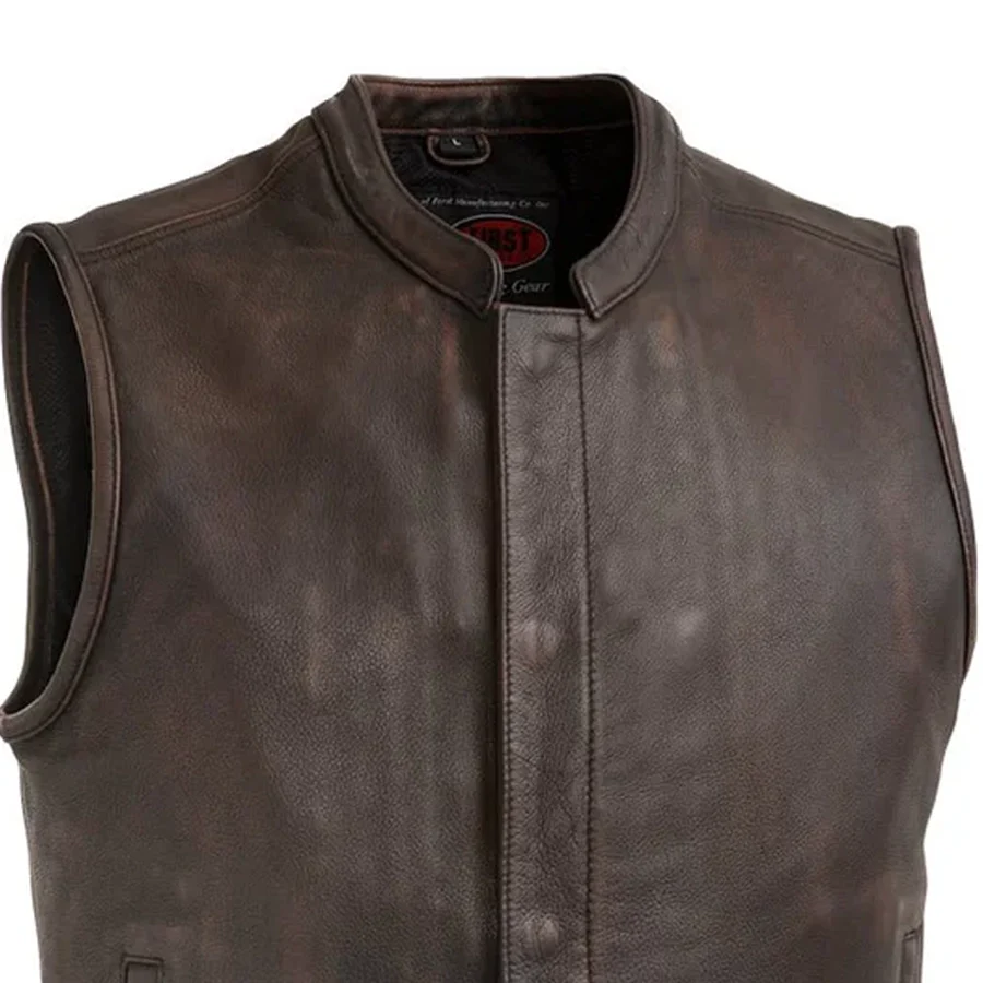Top Rocker Men's Motorcycle Leather Vest - Image 3