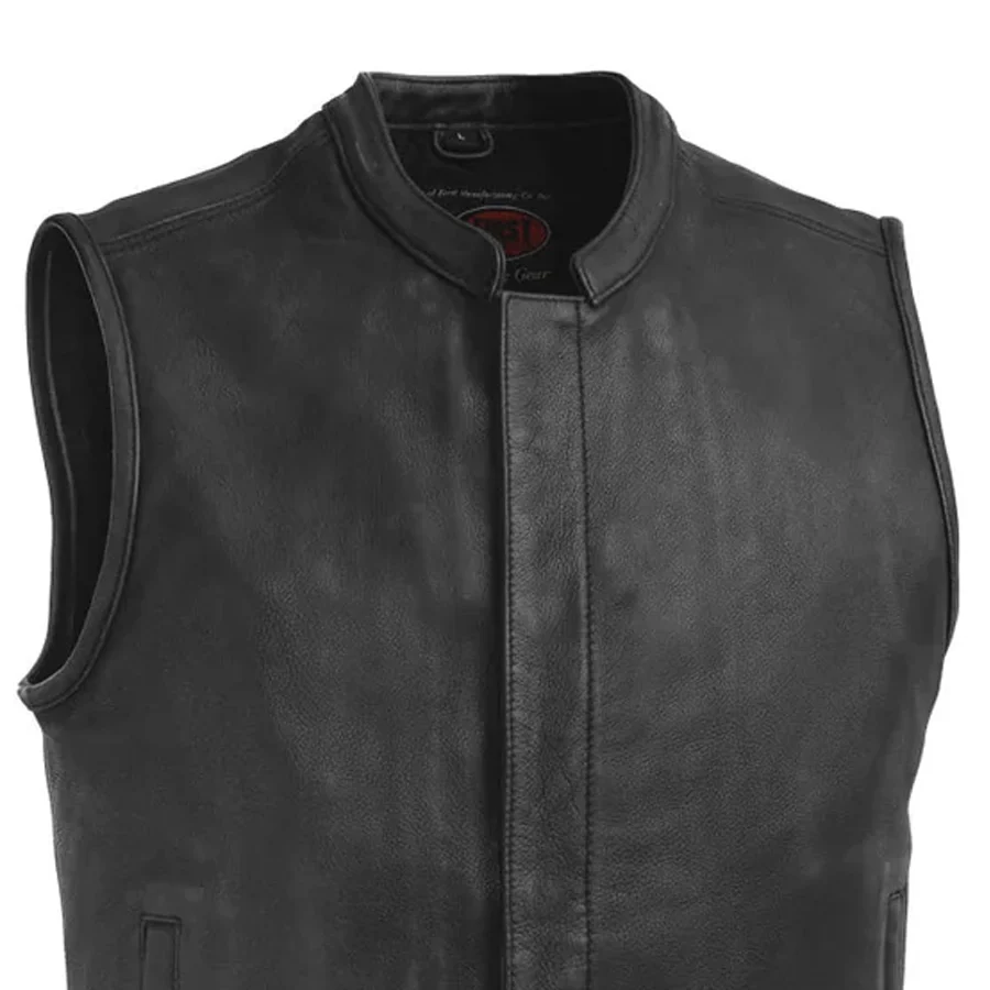 Top Rocker Men's Motorcycle Leather Vest - Image 9