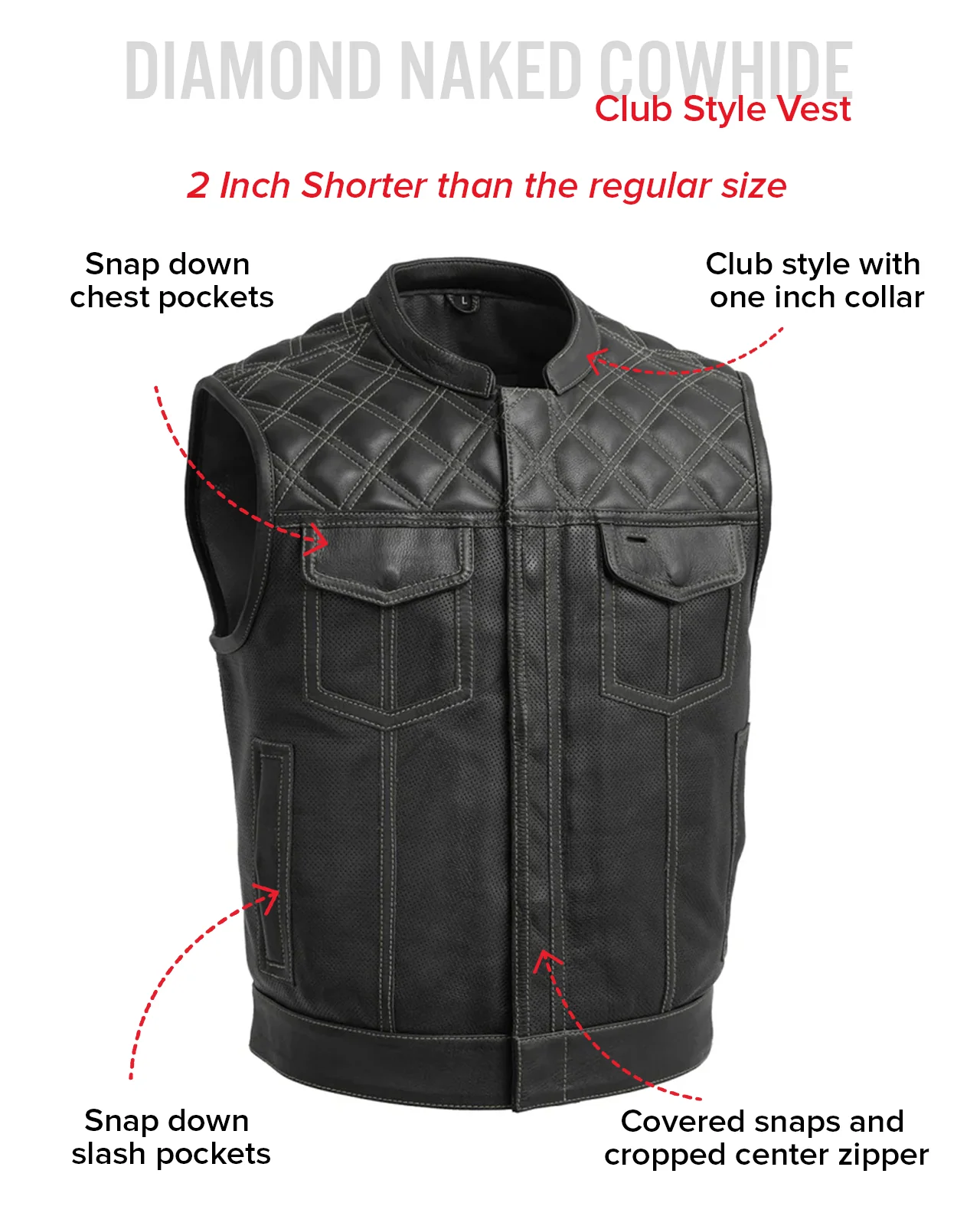 Upside Perforated Men's Club Style Leather Vest - Image 16