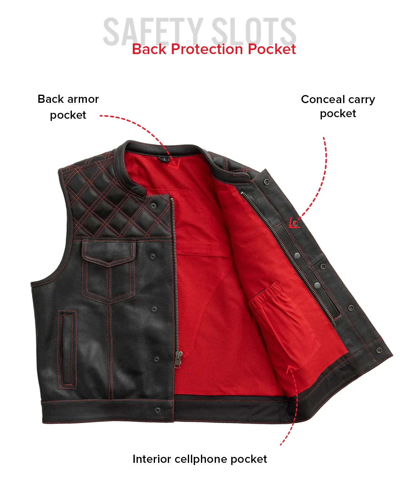 Upside Perforated Men's Club Style Leather Vest - Image 19