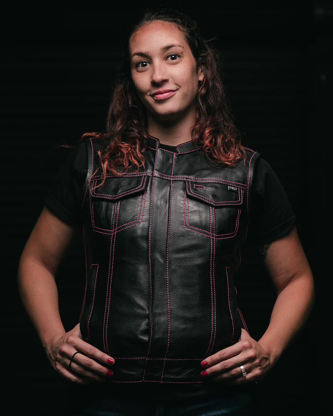 Jessica Women's  Motorcycle Leather Vest - Pink - Limited Edition - Image 10
