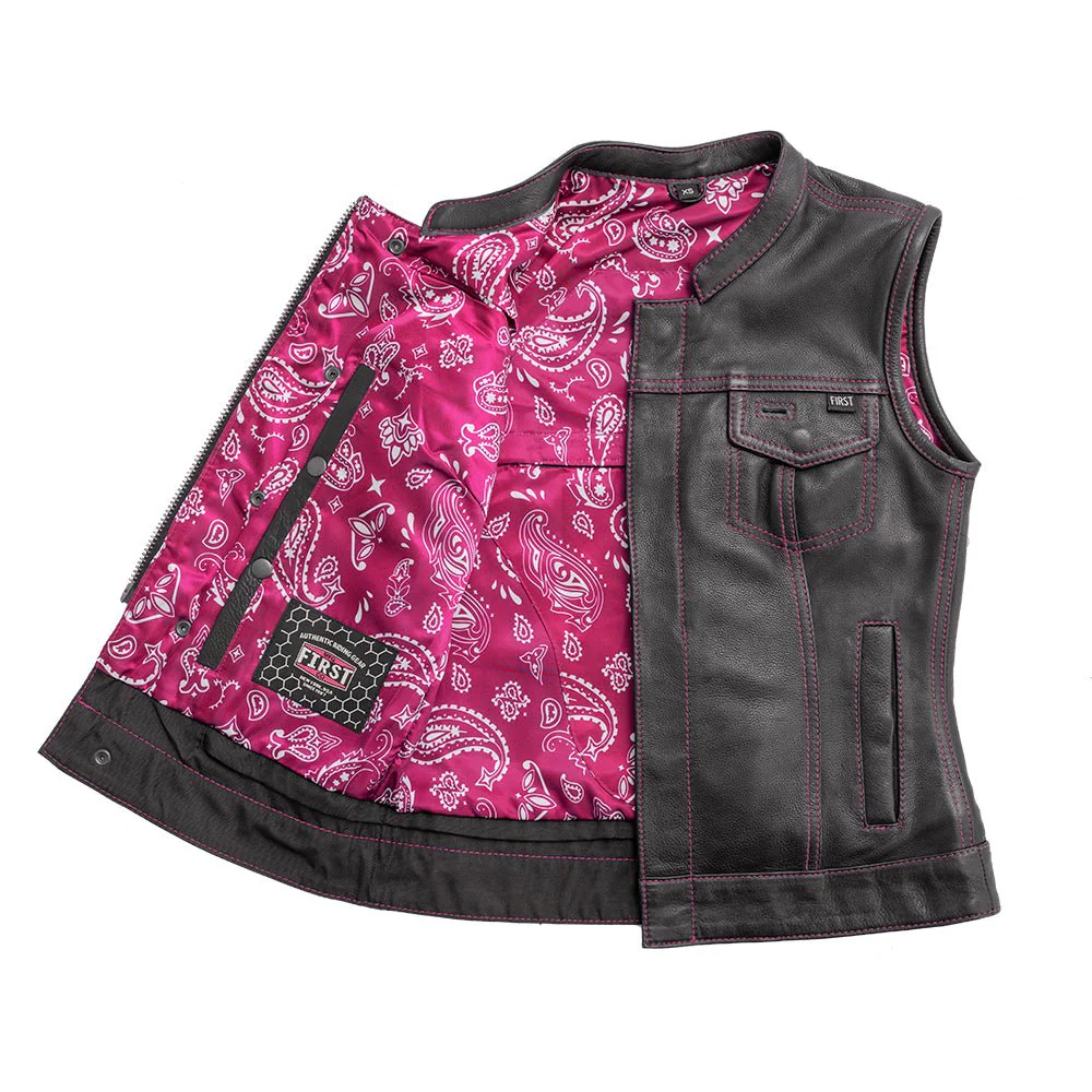 Jessica Women's  Motorcycle Leather Vest - Pink - Limited Edition - Image 5