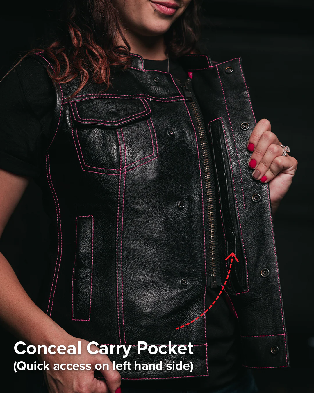 Jessica Women's  Motorcycle Leather Vest - Pink - Limited Edition - Image 9