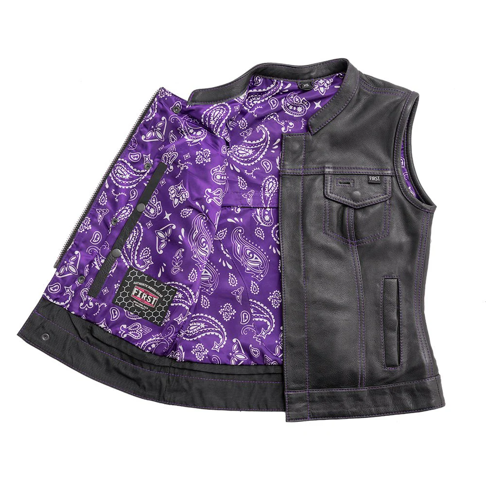 Jessica Women's Motorcycle Leather Vest - Purple - Limited Edition - Image 3