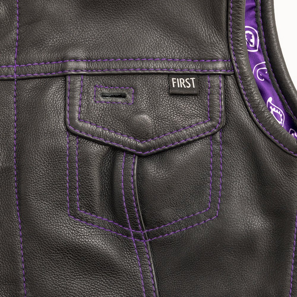 Jessica Women's Motorcycle Leather Vest - Purple - Limited Edition - Image 5