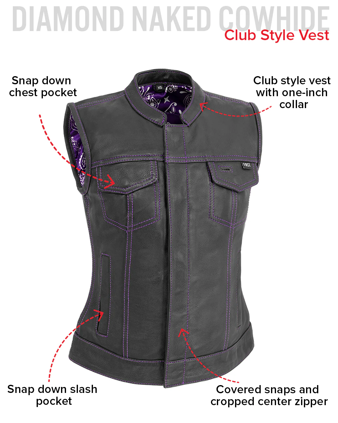 Jessica Women's Motorcycle Leather Vest - Purple - Limited Edition - Image 6