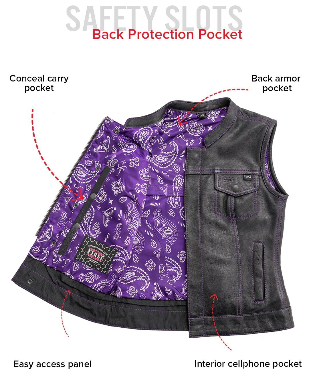 Jessica Women's Motorcycle Leather Vest - Purple - Limited Edition - Image 7